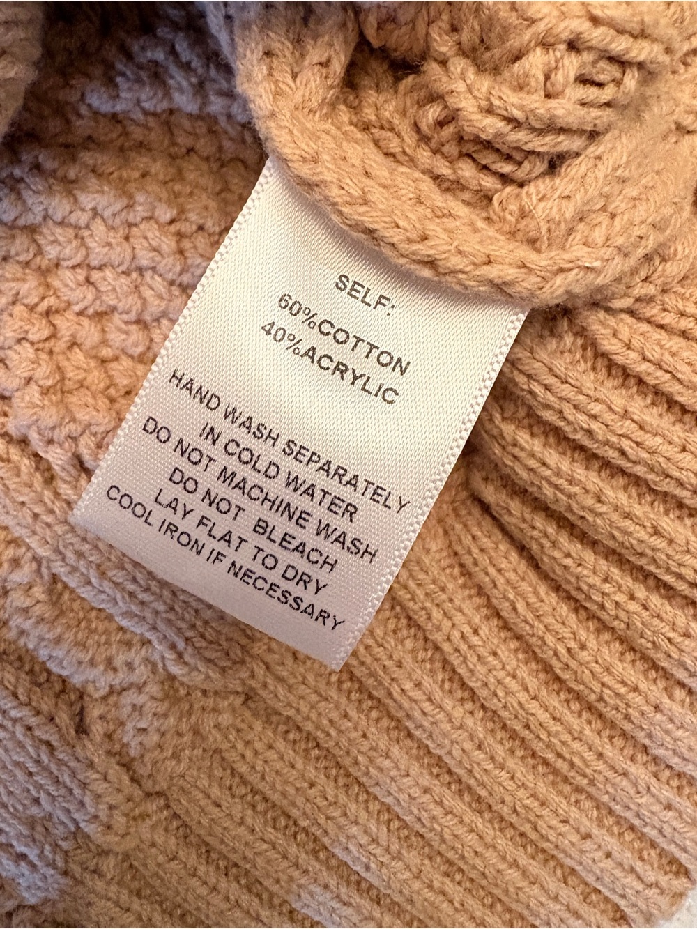 Buttermelon NEW Tan Oversized Chunky Cable Knit Cropped Sweater Size Large - Picture 7 of 9